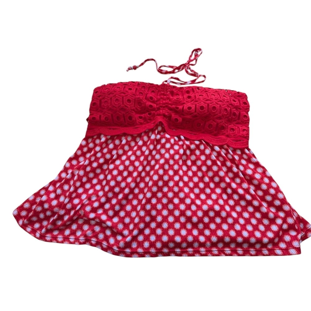 No Boundaries Convertible Smocked Red and White Knit Top XL Boho Festival